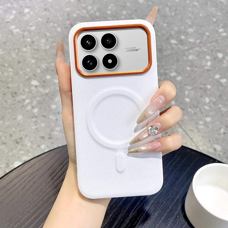 For XiaoMi POCO F8 Pro F8 Ultra Vegan Leather Phone Case Magnetic Wireless Charger PC Shell Protective Solid Color Back Cover