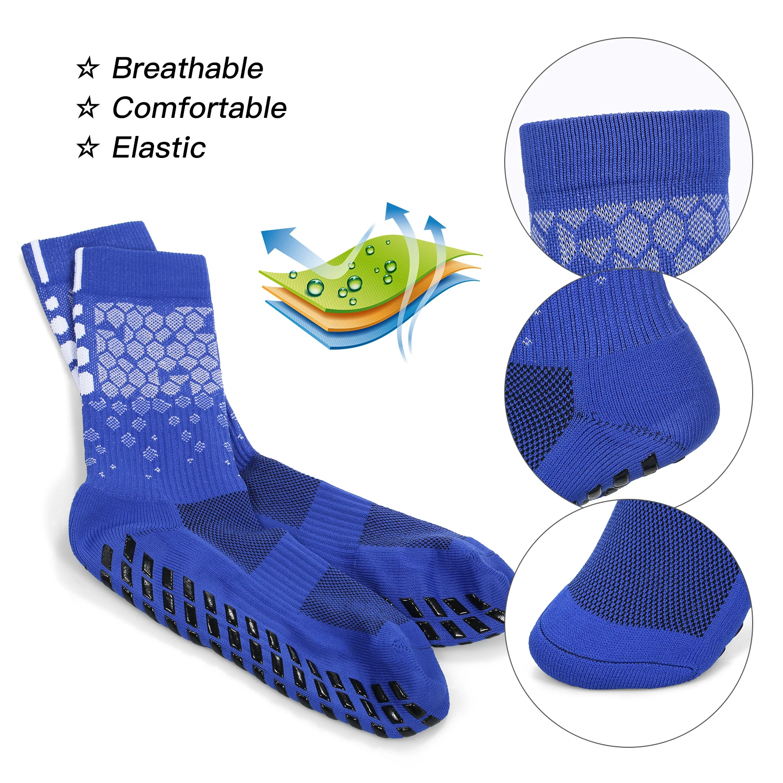 1 Pair Anti-slip Soccer Socks for Men and Women Breathable Athletic Socks with Grippers for Yoga Football Gym