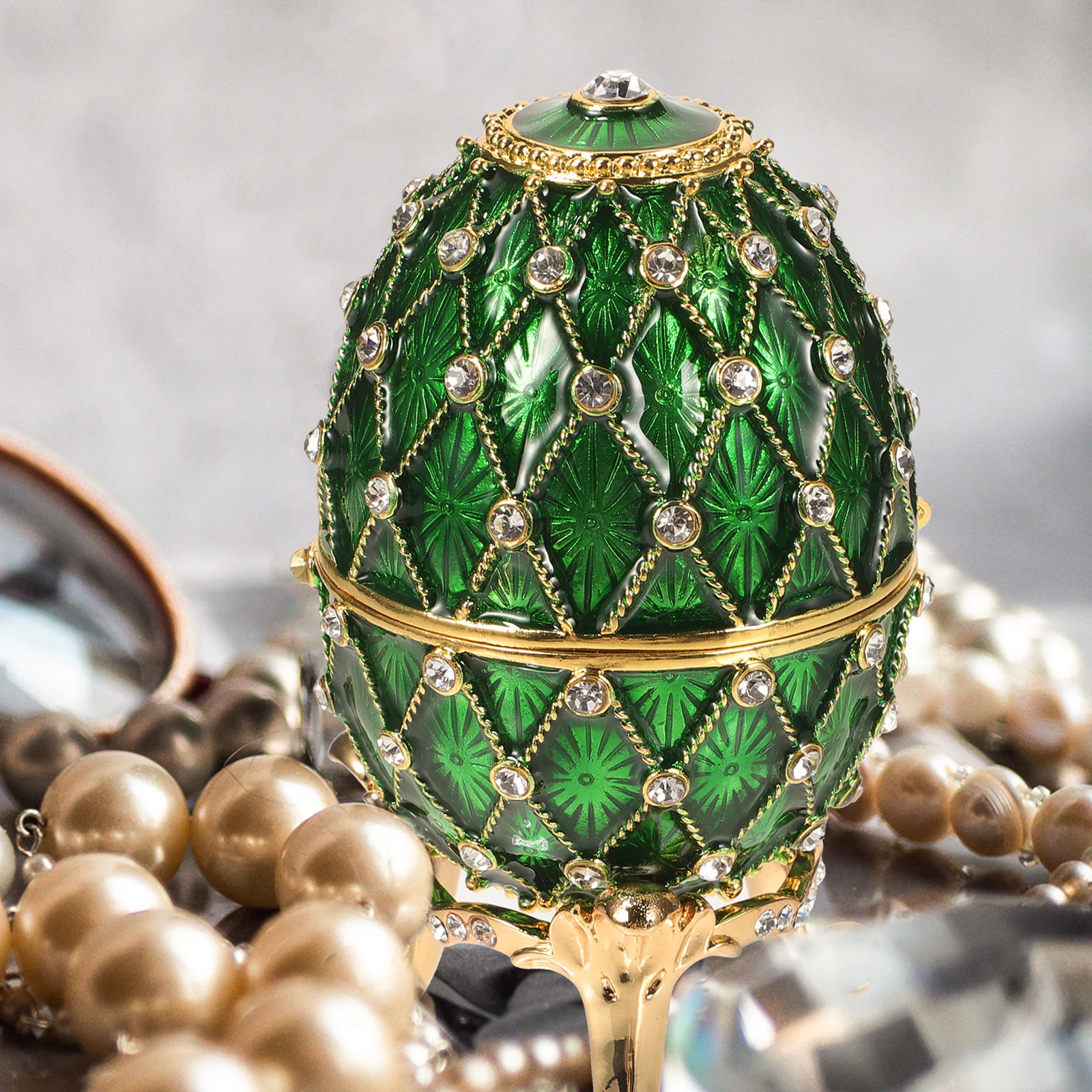 

Egg Shaped Jewelry Box Enameled Rhinestone Trinket Case Durable Jewelry Storage Desktop Decoration Trinket Box
