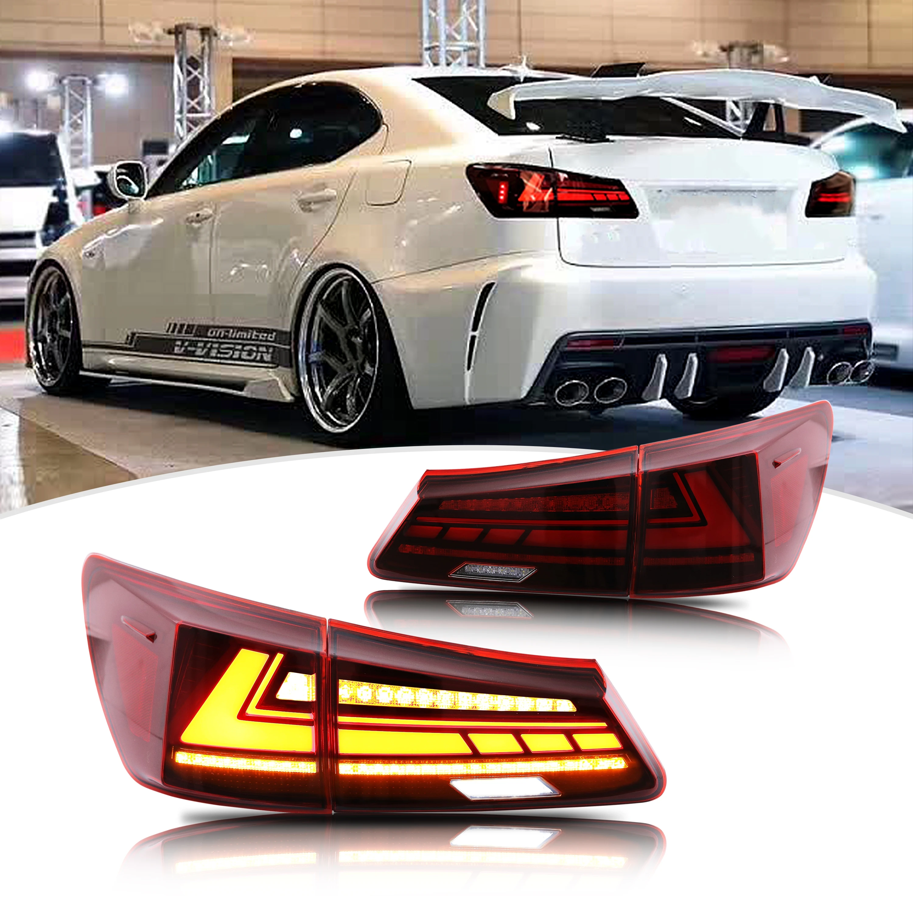 

LED Tail Lights for Lexus IS250 IS350 ISF 2006-2013 Start-up Animation Dynamic Turn Signal Red Rear Lamps Assembly