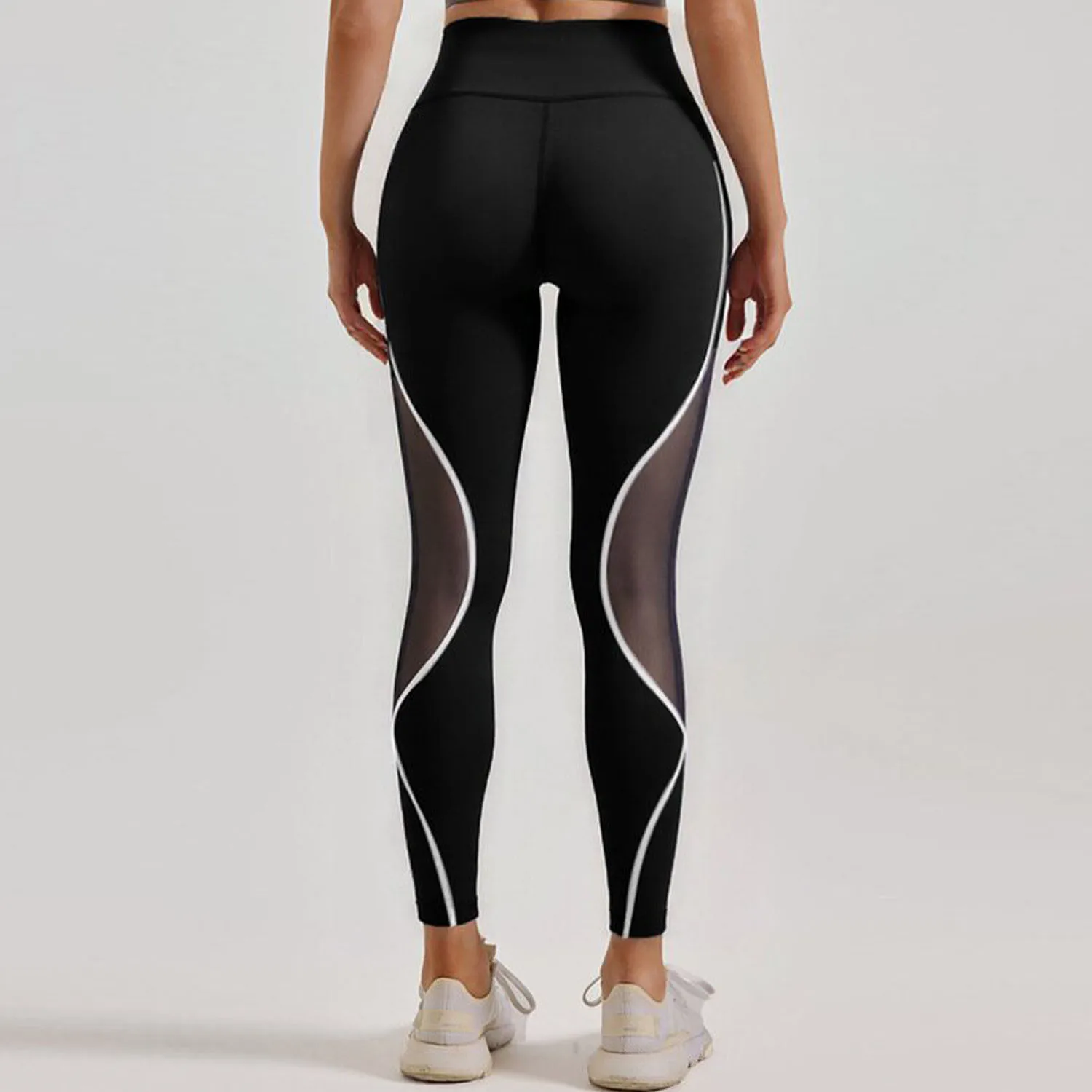 Women Black Mesh Leggings Elastic Gym Fitness Athletic Sportswear Workout Leggins Yoga Pants Sports Training Outdoor Tights