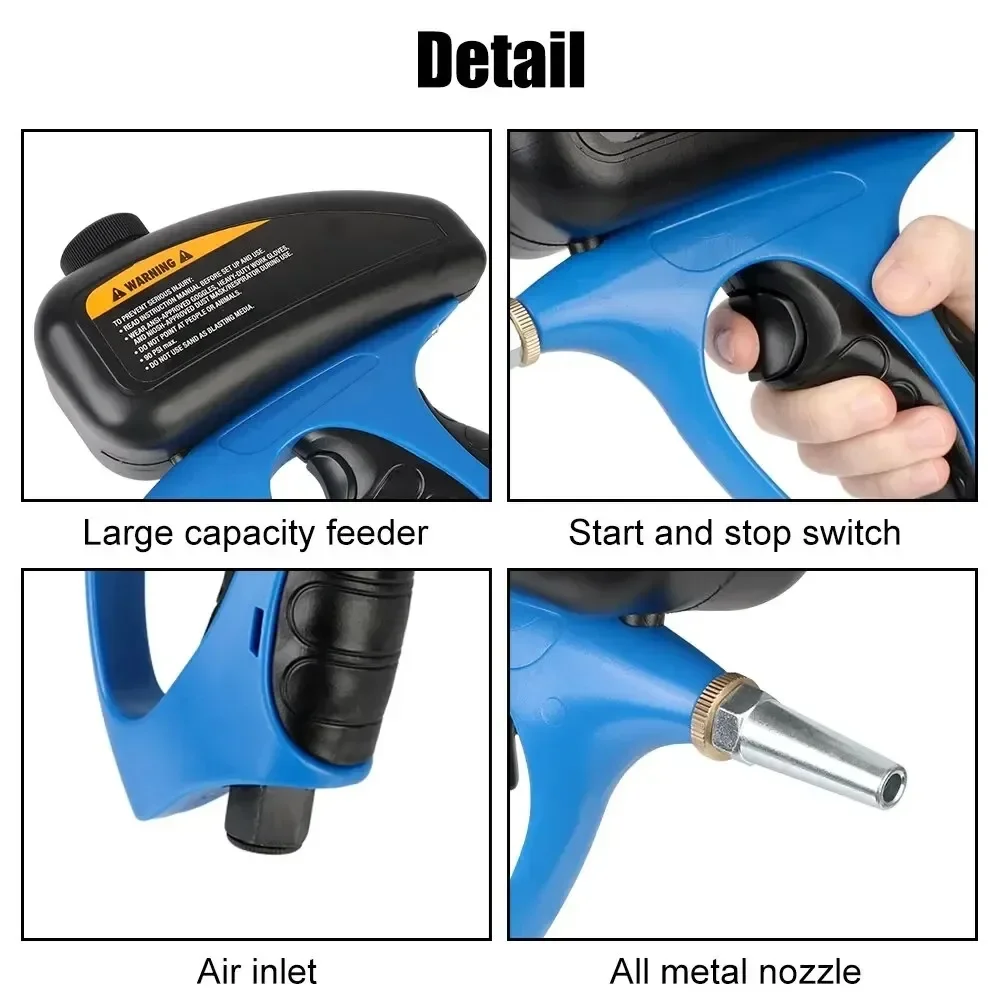 90PSI Handheld Gravity Sandblaster Gun-Pneumatic Paint/Rust Removal Tool with High-Pressure Air Blasting for Surface Protection