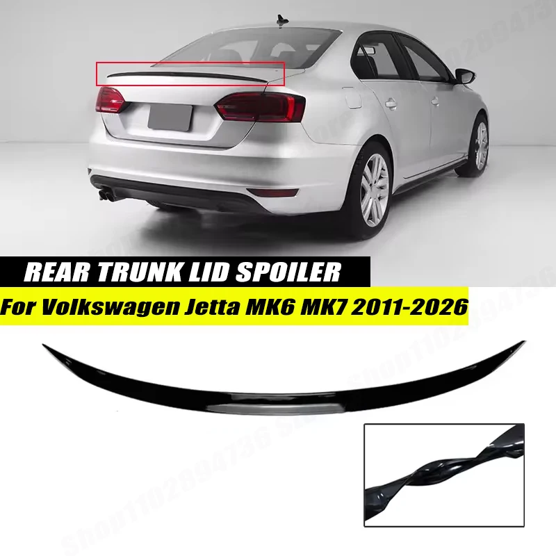 120CM Gloss Black Soft Rubber Rear Trunk Spoiler Lip Splitter 5D Carbon Look For Volkswagen Jetta MK6 MK7 2011-2026