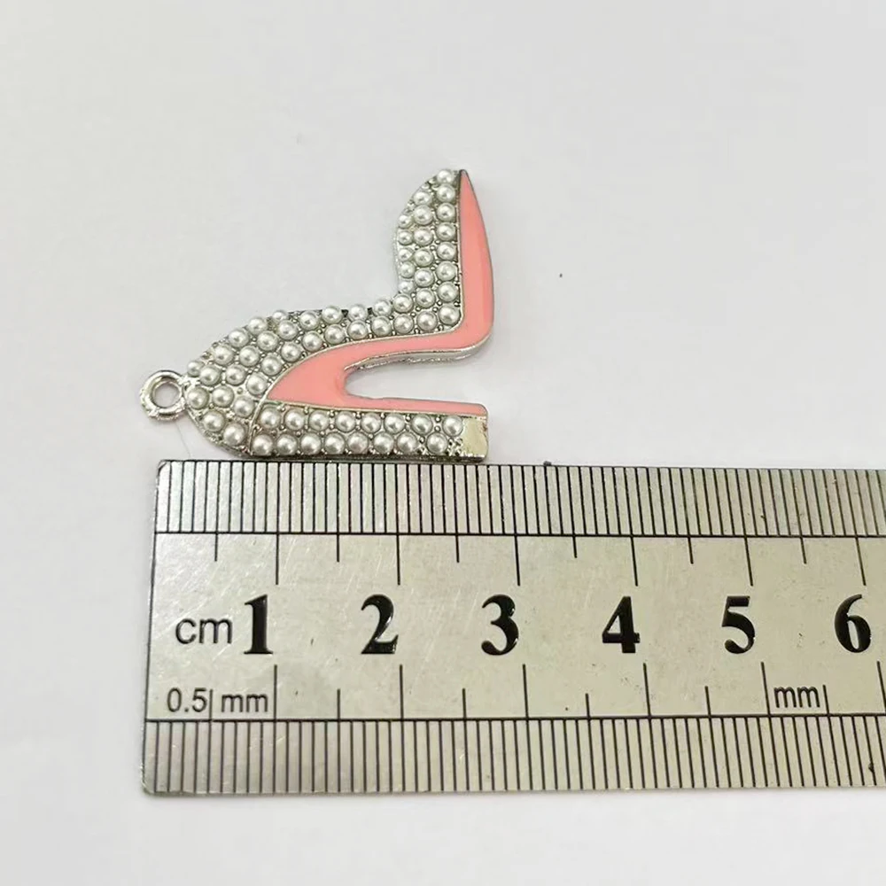 10Pcs Pink and Green Rhinestone Hihg-Heeled Shoes Charm Sorority Jewelry Bracelet Necklace Accessories