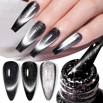 LILYCUTE 7ML noir cristal chat Gel magnétique scintillant paillettes Gel vernis à ongles Semi Permanent UV Gel Nail Art pas besoin de couleur de Base
