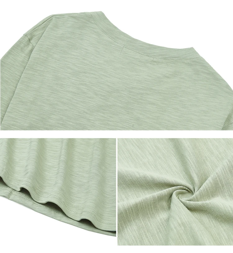 2026 Langarm Frühling Damen Slub-Baumwoll-T-Shirts mit Knöpfen, grüner V-Ausschnitt, einfarbiges T-Shirt, kaffeefarben, koreanische weiche, lockere Oberteile – Detail 29