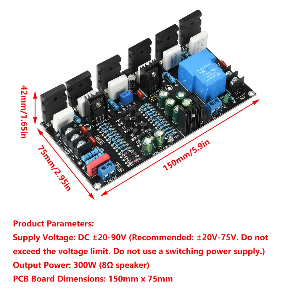 300W Mono Power Amplifier 1943+5200 Hifi High-Power Audio Amplifier Board With Speaker Protection DC 20V-90V image 3