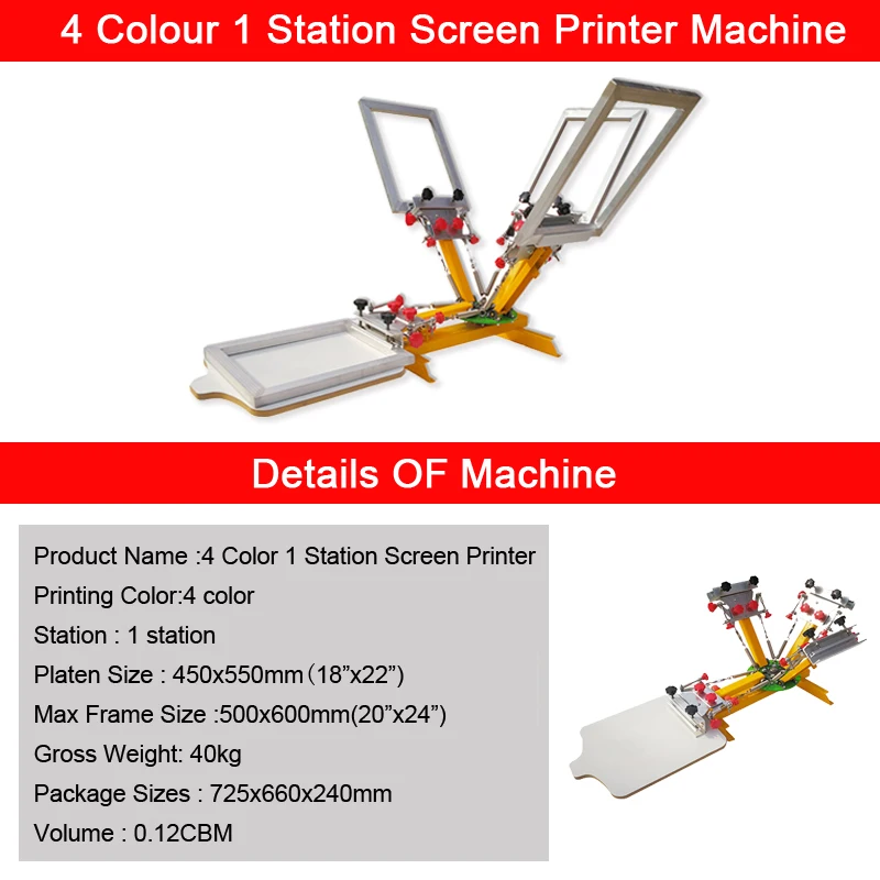 Desktop 4 color 1 station t-shirts manual screen printing machine with micro registration