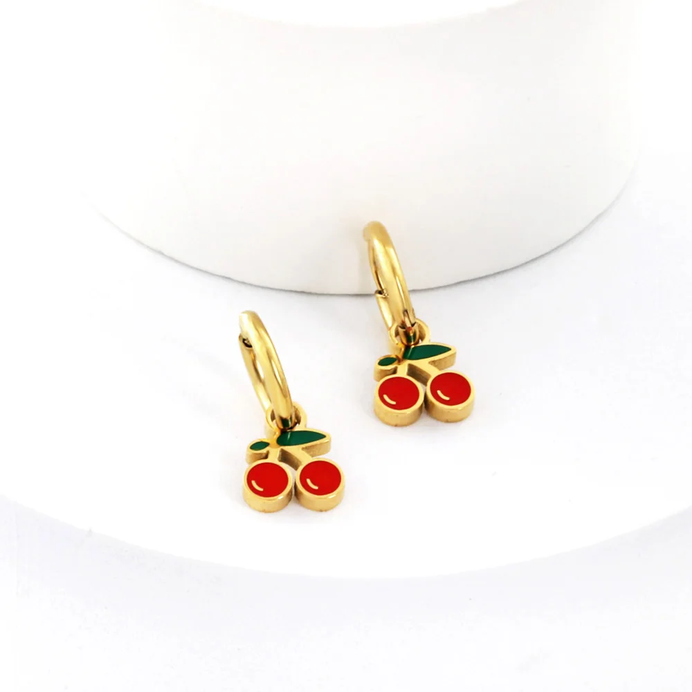 Cute Fruit Cherry Watermelon Stud Earrings Jewelry Set Stainless Steel Creative Fashion INS Waterproof Accessories for Girls