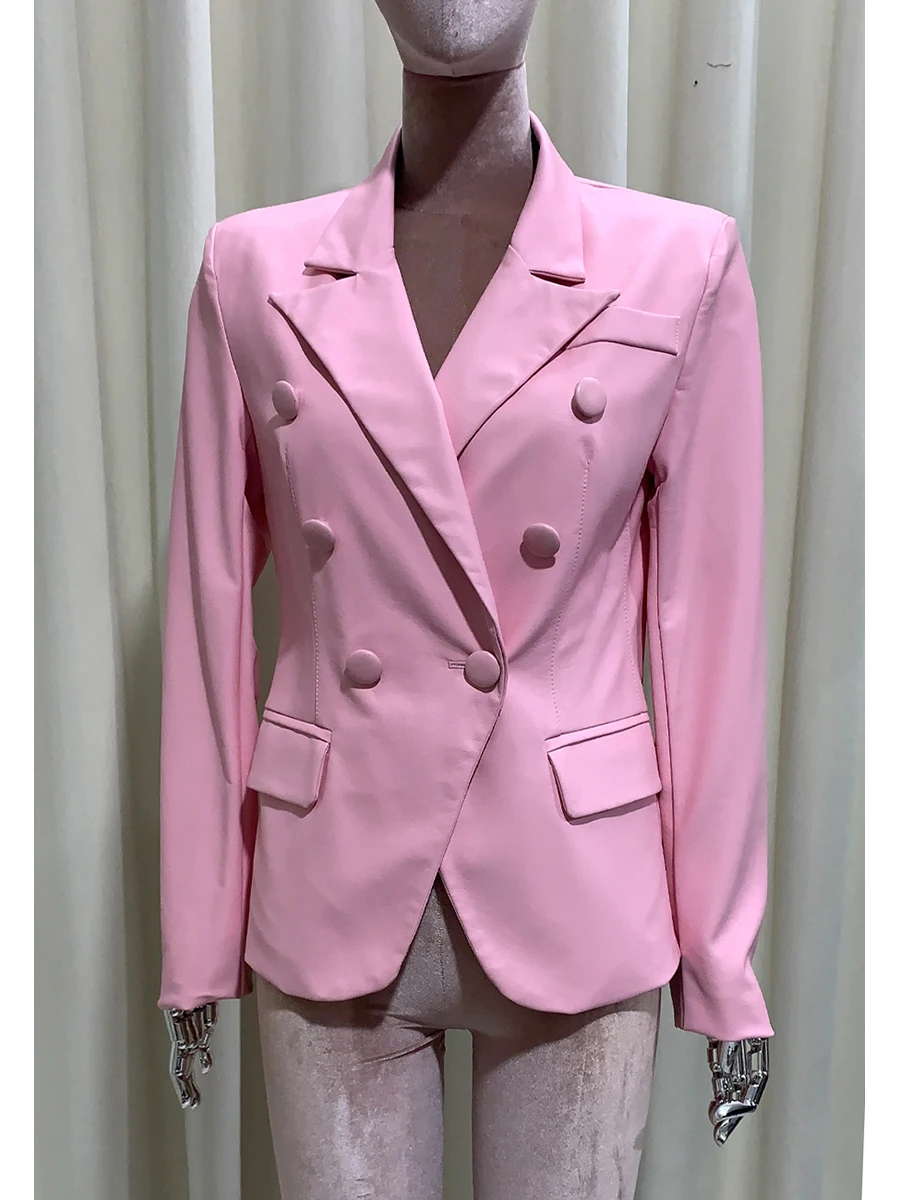 Blazer corto in morbida pelle Pu aderente rosa primavera autunno da donna doppio petto slim fit giacca bianca elegante chic di lusso per donna
