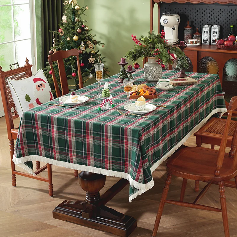 عيد الميلاد متقلب مفرش المائدة الجاموس منقوشة القطن الفانيلا مفارش المائدة ، عيد الميلاد الشتاء قابل للغسل غطاء الطاولة لديكور الطعام الطرف #1