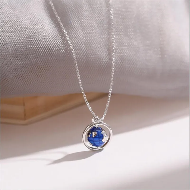 Neue Mode Kreative Globus Planet 925 Sterling Silber Schmuck Persönlichkeit Bunte Epoxy Ball Beliebte Anhänger Halsketten XL029