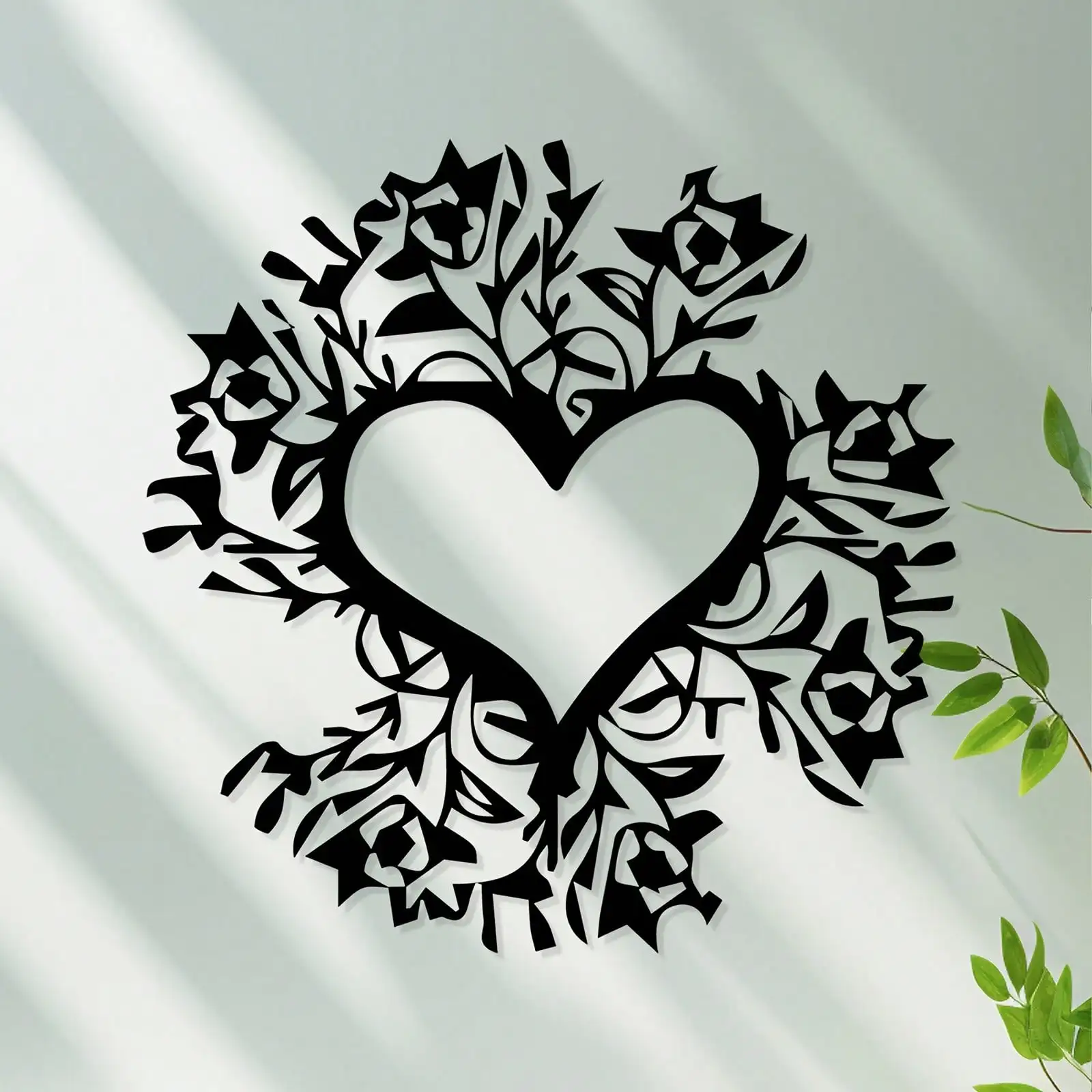 Brand Vintage Floral Heart Iron Wall Art Romantic Sculpture Bedroom Love Alcove Mural Statue Home Decor Gift