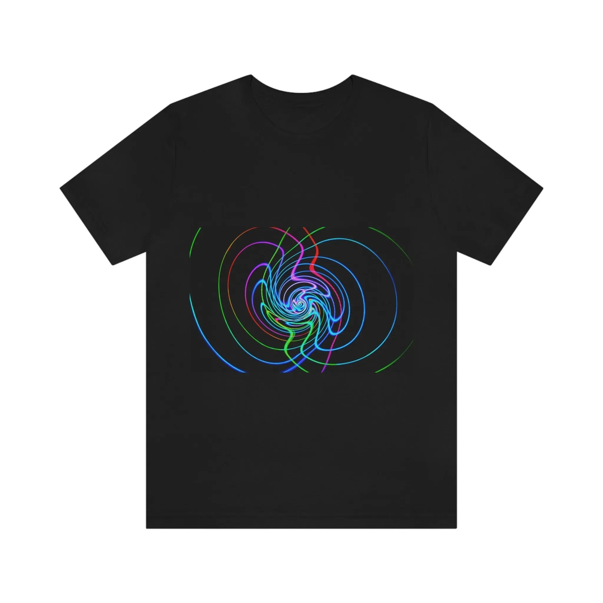 Illusion T Shirt black Jersey  swirling line art colourful optical graphic design top