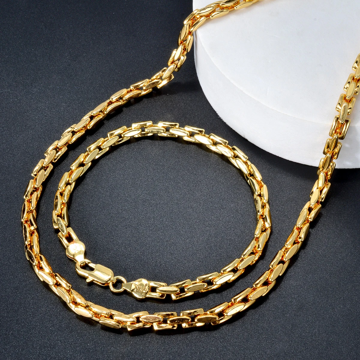 Luxury 18k Gold Plated Chain for Men Women Bracelet Necklace Jewelry Set Fashion Party Jewelry Accessories Valentines Day Gift