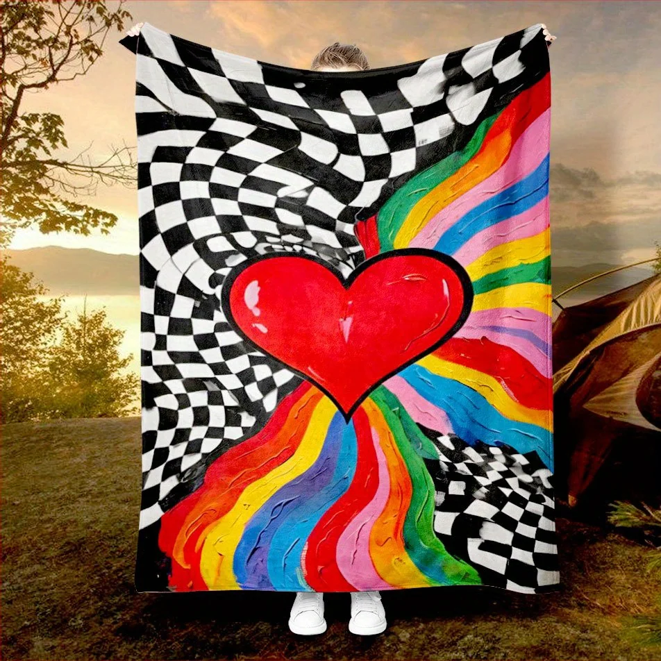 Rainbow Heart Bliss Blanket Reversible Flannel Throw for Love Themed Decor AllSeason Comfort Colorful Joy Gift
