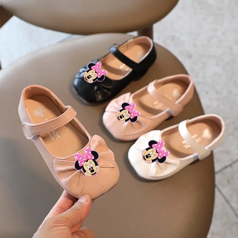 Disney Mickey Mouse Meisjes Leren Schoenen Lente Herfst Kinderen Prinses Schoenen Platte Hak Kinderen Enkele Schoenen Minnie Sandalen