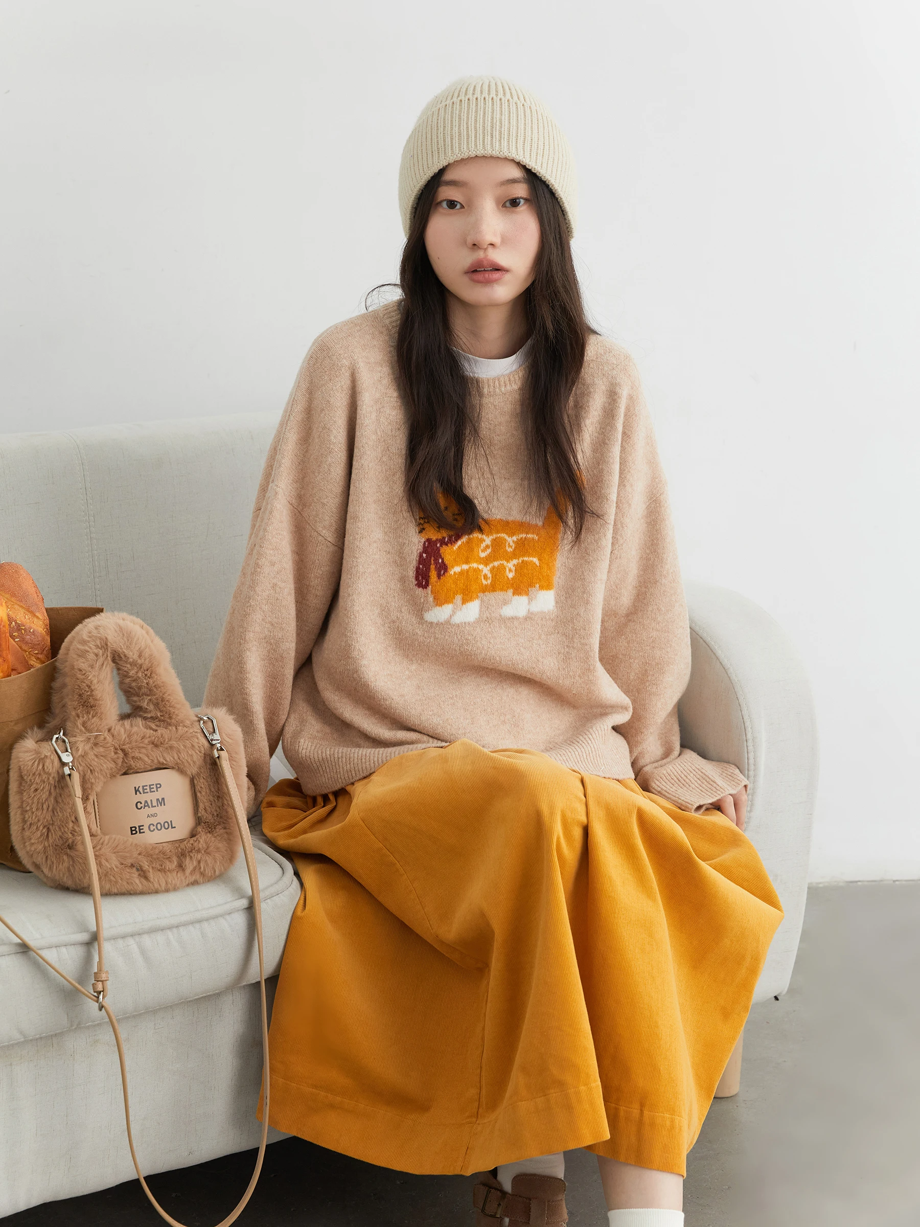 Chic Cartoon Cat Women's Knitted Sweater for Fall & Winter