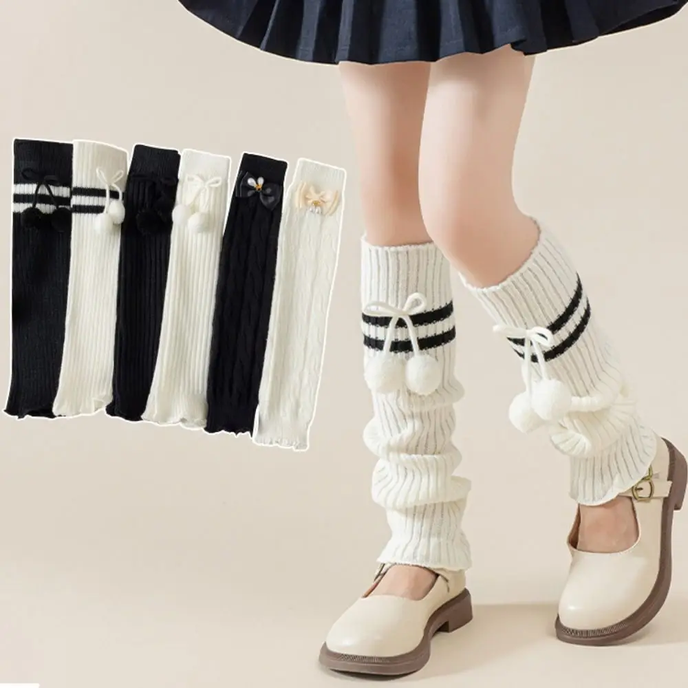 

Cute Japanese Style Children's Leg Warmers Bowknot Balletcore Knitted Leg Cover Woolen Lolitas Ballet Guards Socks Girls