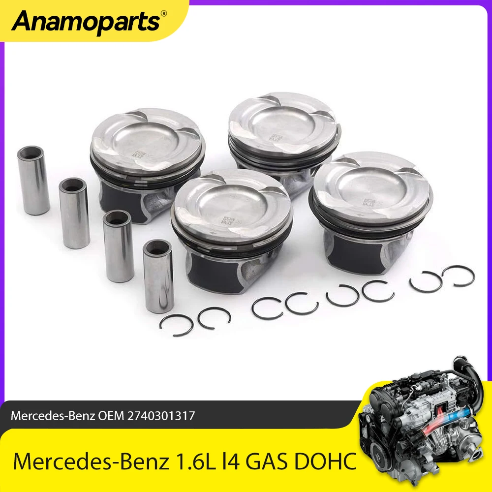 Engine Pistons with Rings Set Fit 1.6 L T M274 For Mercedes-Benz C180 CGI E180 SLC180 1.6T 1.6L M274.910 A2740301017 STD 0.5