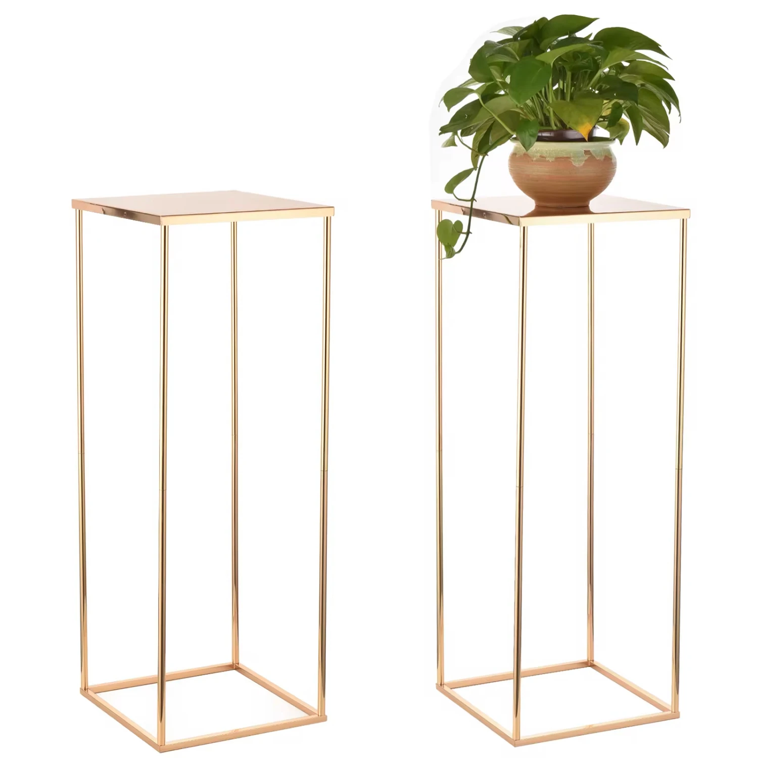

Gold Geometric Wedding Flower Stand Metal Plant Stand Indoor31.5 Inches Tall Flower Vase Centerpieces with Top Plate Zen garden