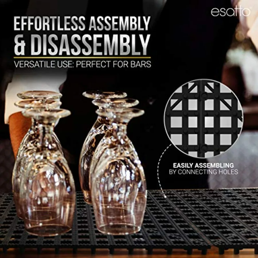 أداة بار احترافية مكونة من 6 قطع من سجادات الرف المتشابكة مقاس 12 بوصة، باللون الأسود - تساعد على منع الانسكابات، والحفاظ على نظافة القضبان، لحماية البقع