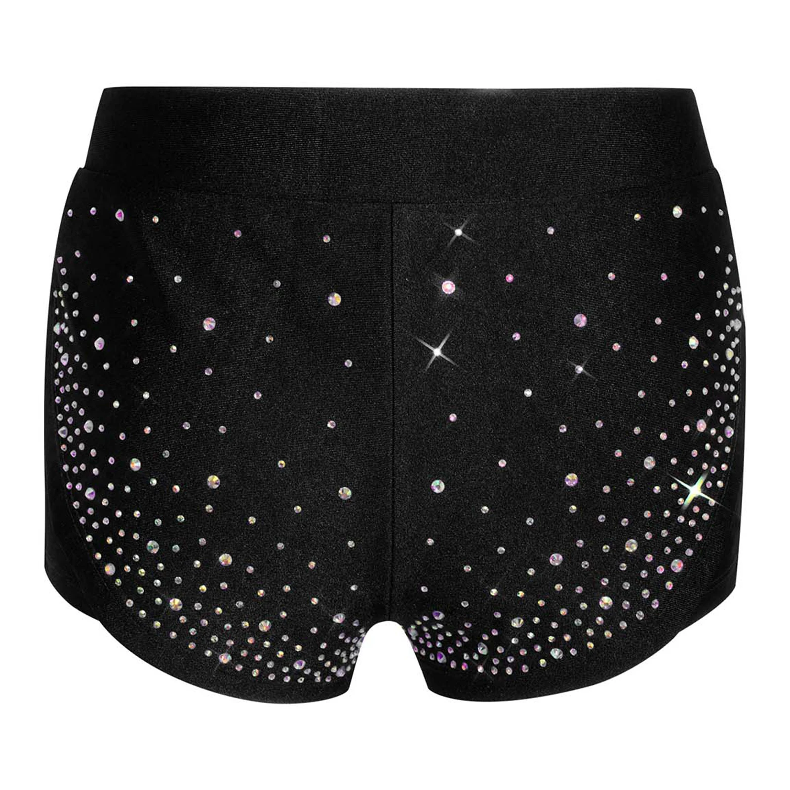 Kids Girls Rhinestones Ballet Dance Gymnastics Shorts Elastic Waistband Double-Layer Athletic Shorts for Figure Skating Workout