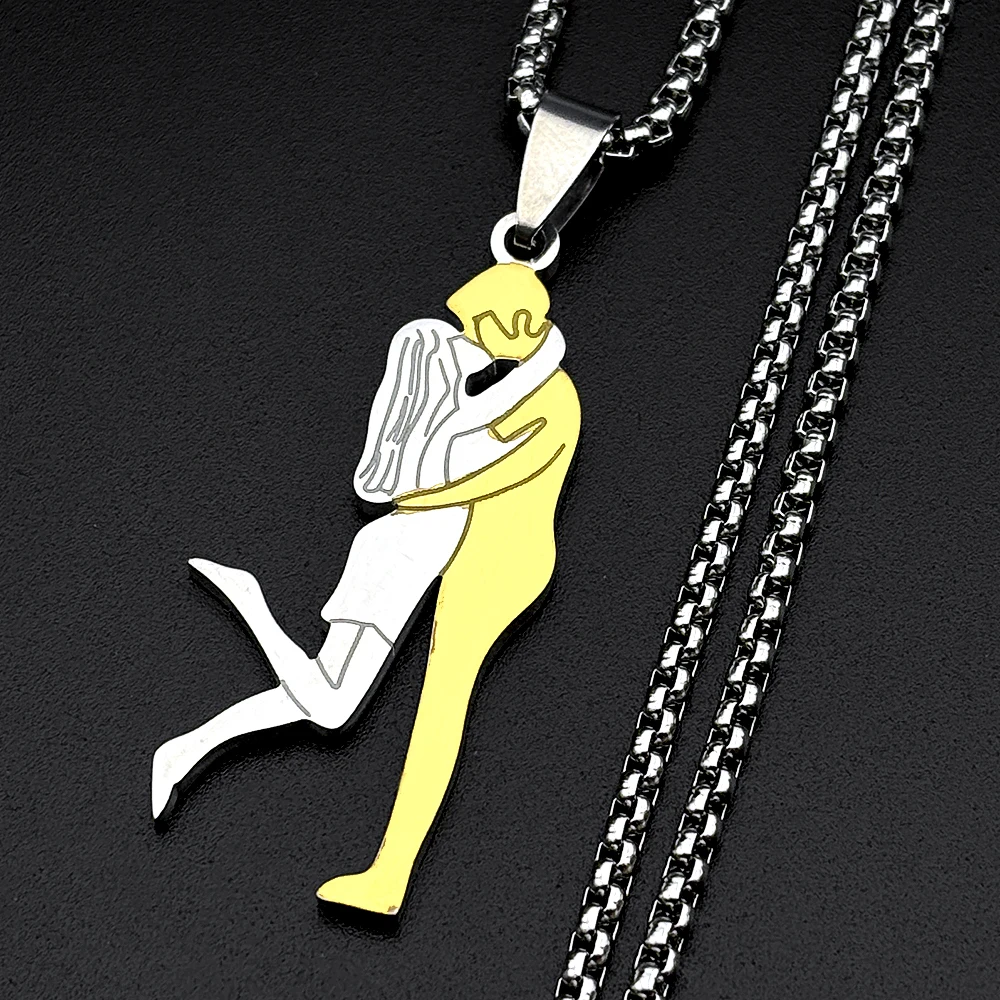 Paar-Umarmungs-Liebesanhänger Halskette Edelstahl Mischfarben Romantisches Valentinstagsgeschenk Jubiläum 2026 Neues Design Kettenschmuck – Detail 4