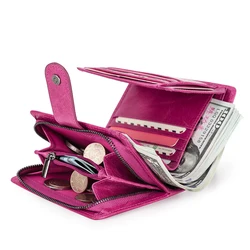Contact's Women Wallets Luxury Brand Small Coin Purse Hasp Card Holder Genuine Leather Rose Wallet for Female Quality Money Bag