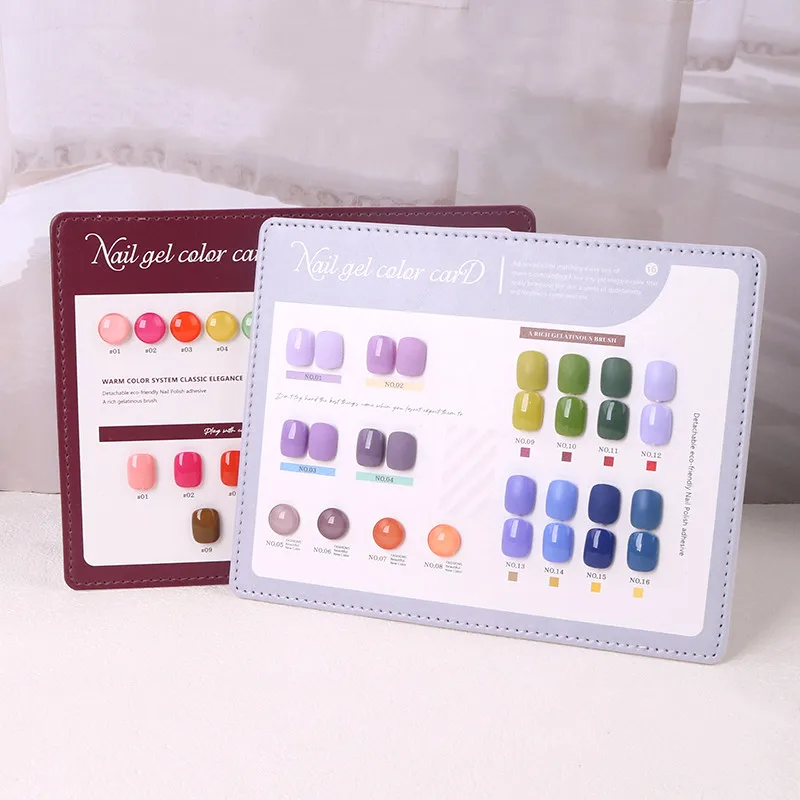 

PU Leather Nail Art Showing Shelf Nail Color Card Board UV Gel Polish Nail Color Chart Manicure Tool With Fake Nails