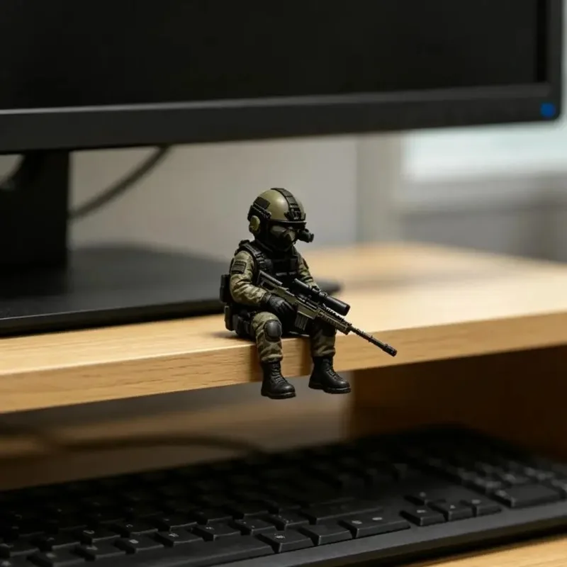Mini-Soldatenfigur Dekoration Sitzender Scharfschütze Statue Bewaffnete Spezialeinheiten Statue Militär-Soldatenskulptur Sammlermodell – Detail 4