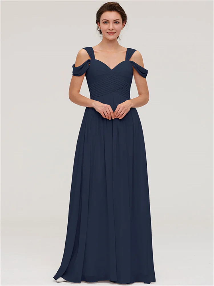 

Hot Selling Off Shoulder Neck Sleeveless Chiffon A-Line Bridesmaid Dress Elegant Back Zipper Floor Length Gown For Wedding Guest