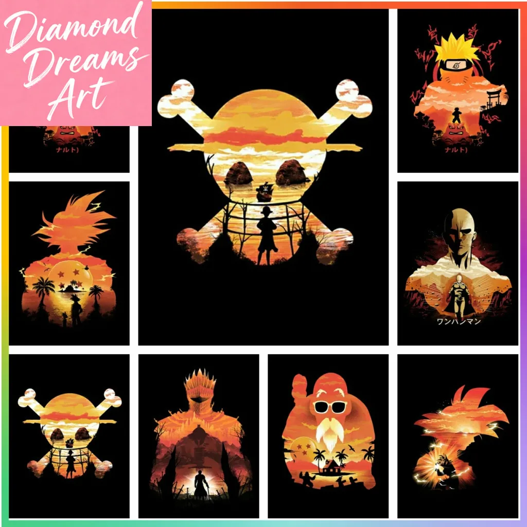 Pintura de Diamantes sin Marco, Patrón de Punto de Cruz de Dragon Ball y Naruto, Mosaico de Diamantes Completos, Bordado, Decoración del Hogar, Arte 5D DIY para Colgar