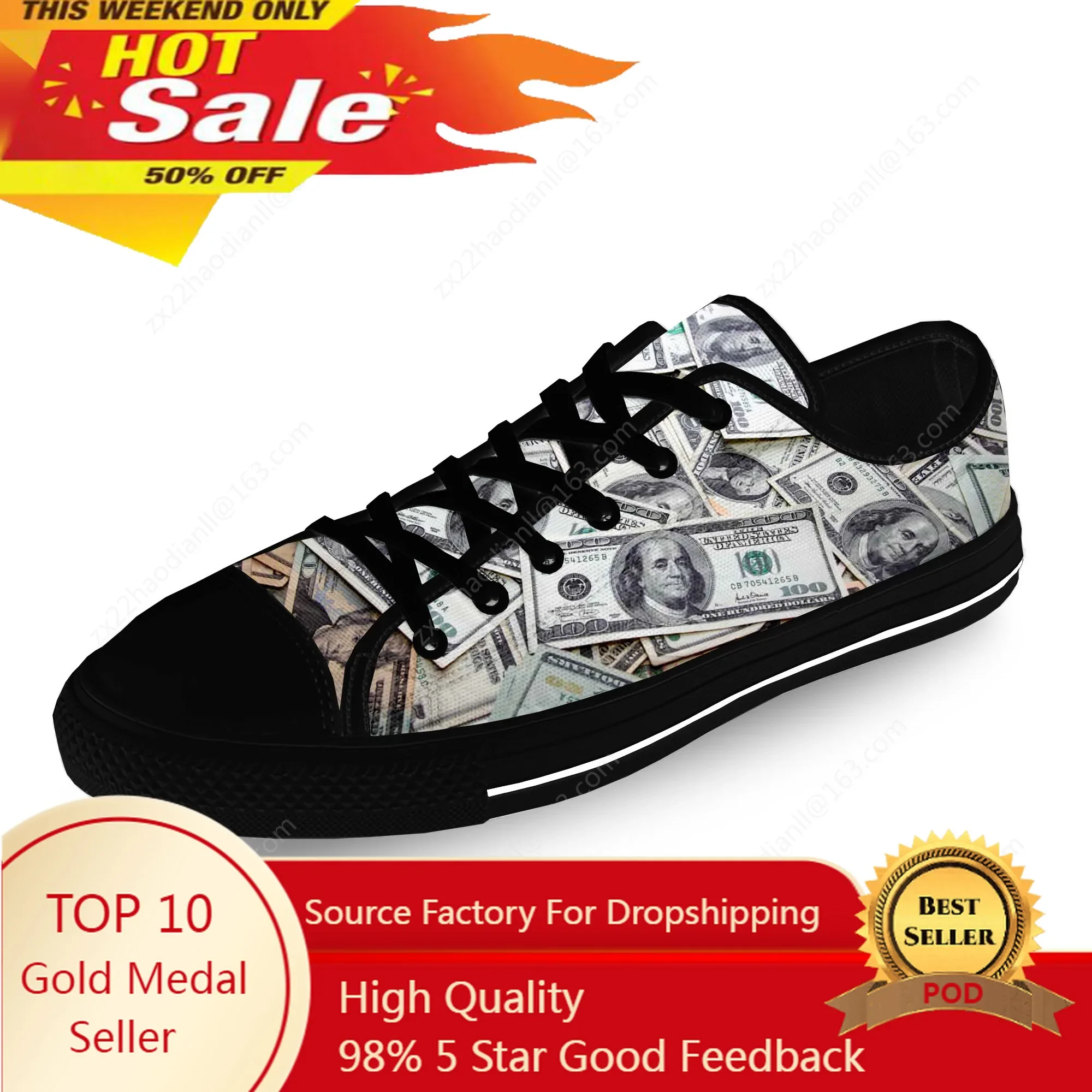 

Gothic Dollar Dollars Money Anime Casual Cloth Fashion 3D Print Low Top Canvas Shoes Men Women Lightweight Breathable Sneakers