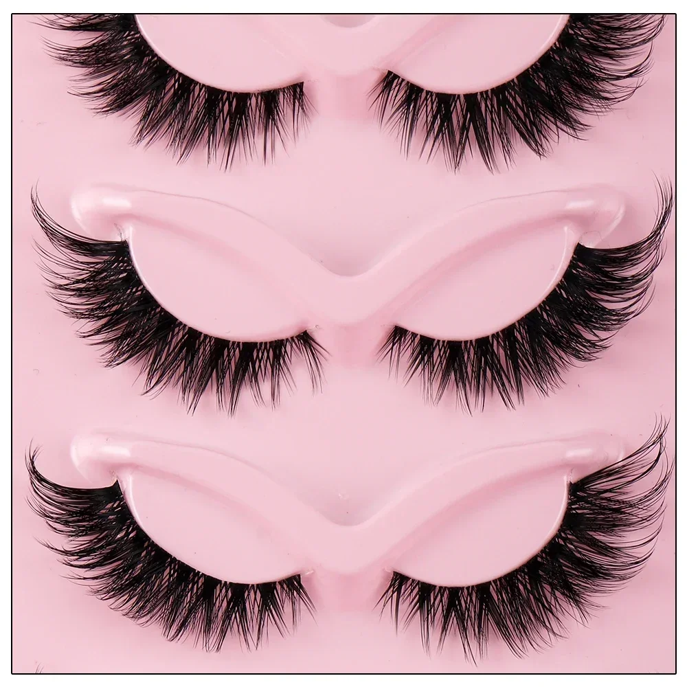 5 pairs Cat eye Eyelashes 3D Natural False Lashes Fluffy Soft Cross Clear Band Lashes Manga Lashes Wispy Eyelash Makeup