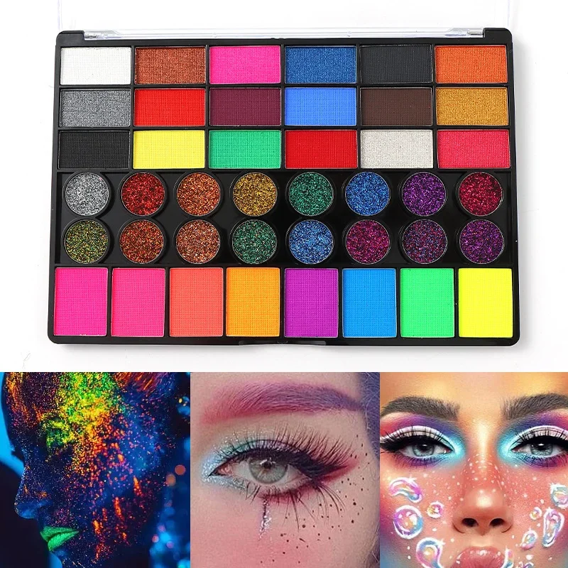 42 Colors Glow Neon Face Body Paint Art Makeup Palette Rainbow Water-Soluble Colorful Painting Festival Party Make Up Kit