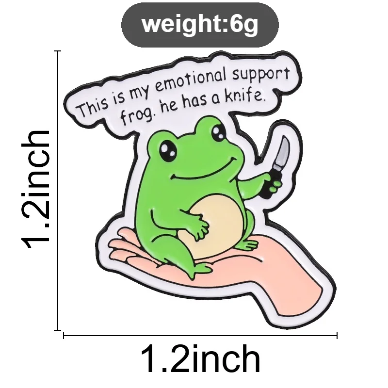 Cute Emotional Support Frog Badge, Cartoon Frog With Knife Enamel Pin, Fashion Clothes Backpack Accessory, Gift for Friends