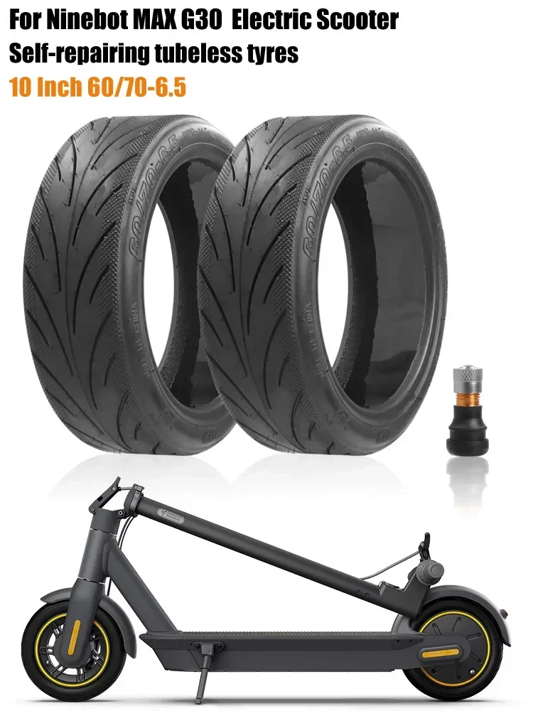 Pneus de Scooter électrique sans chambre à air en caoutchouc, 10 pouces, 60/70 – 6.5, pour Segway Ninebot MAX G30 Kickscooter, réparés automatiquement