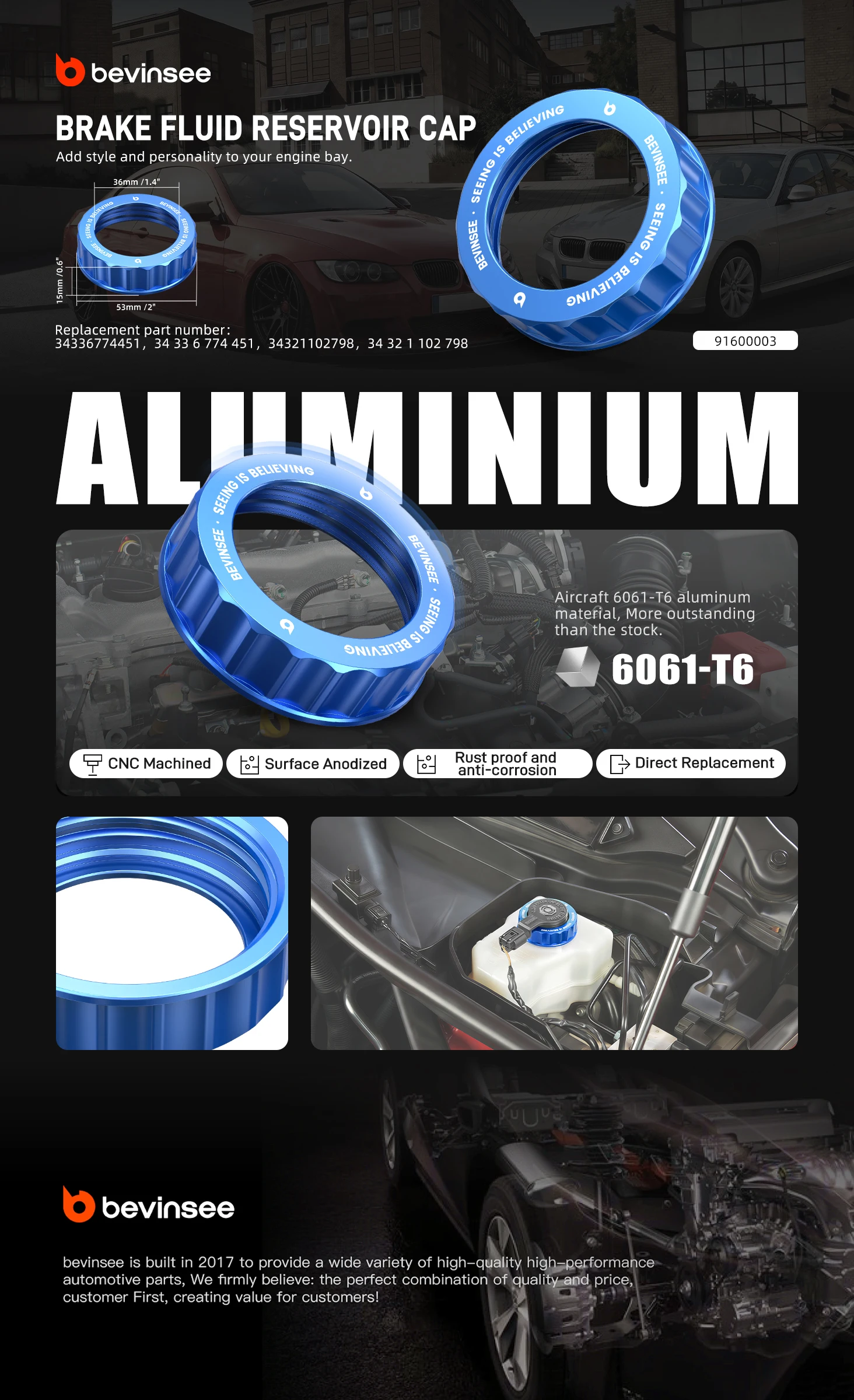 BEVINSEE Bremsflüssigkeitsbehälterdeckel für BMW E90 E92 E46 E91 E93 E81 E82 E87 E88 X1 E84, Bremsbehälterabdeckung 34336774451 34326764119 – Detail 3