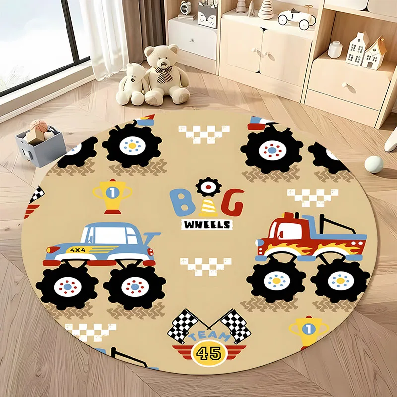 Free shipping! Kids' Room Monster Truck Play Rug for Fun Racing Adventures round carpet for home sofa bedroom, gift view 2