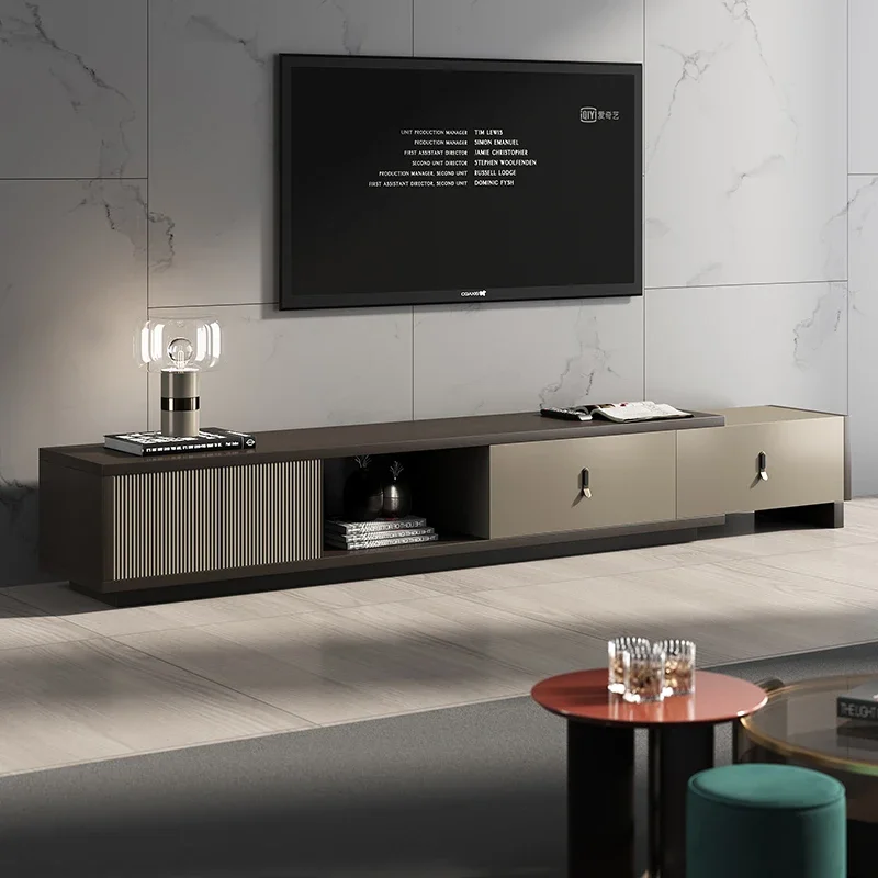 Nordic Floor TV Cabinet Smoked Oak Super Long Simple Modern Storage Retractable Floor Cabinet