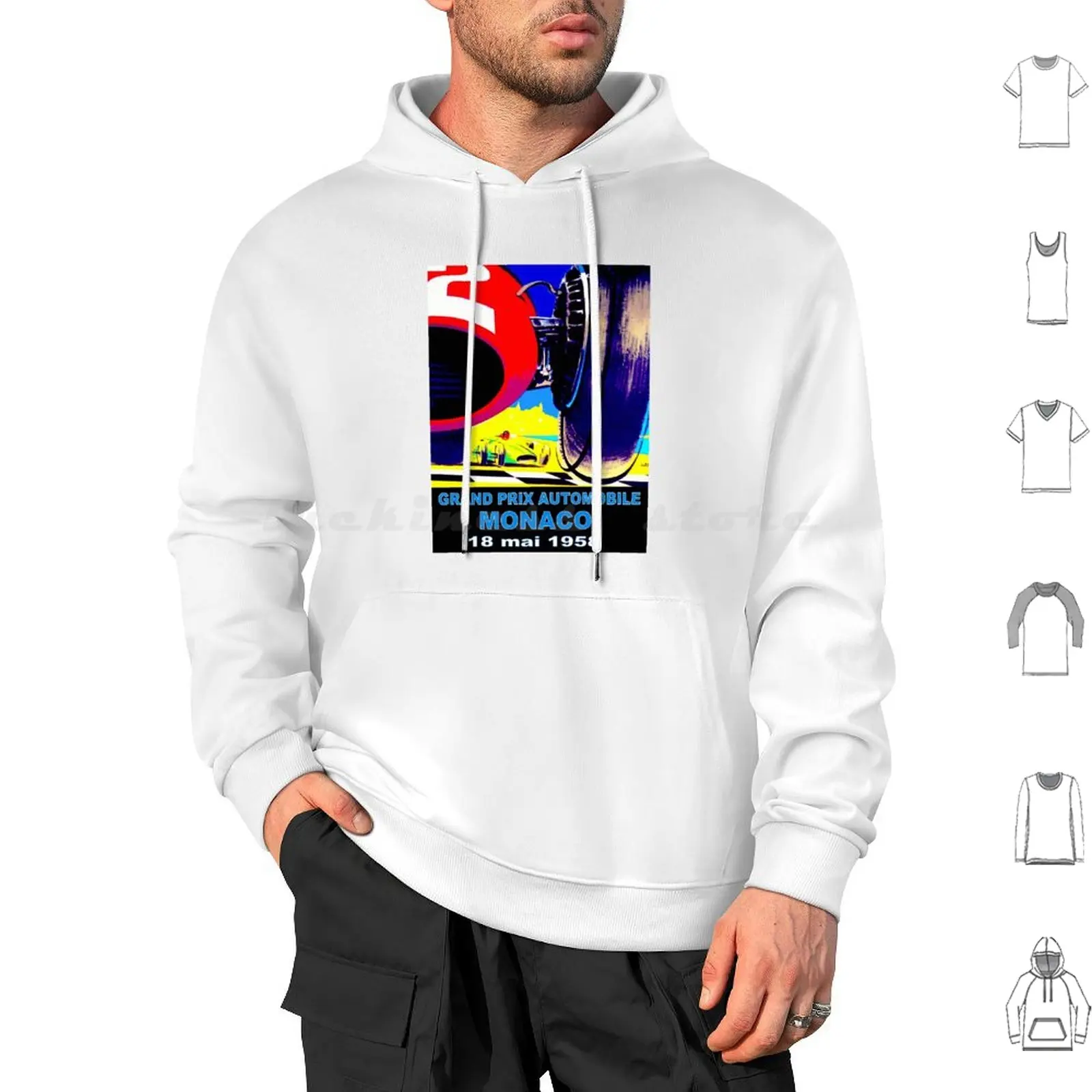 Monaco Grand Prix ; Quot ; Vintage Auto Racing Print Hoodies Long Sleeve Monaco Grand Prix Tires Auto Racing