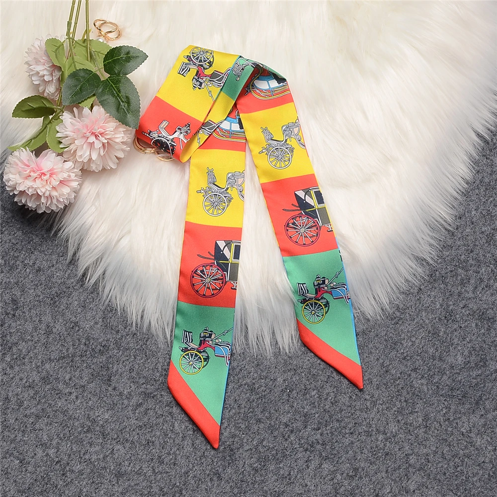 New Plaid Carriage Brand Bag Scarf Design Women Luxury 100% Silk Scarf Fashion Headwear Skinny Hair Scarves Neckerchief