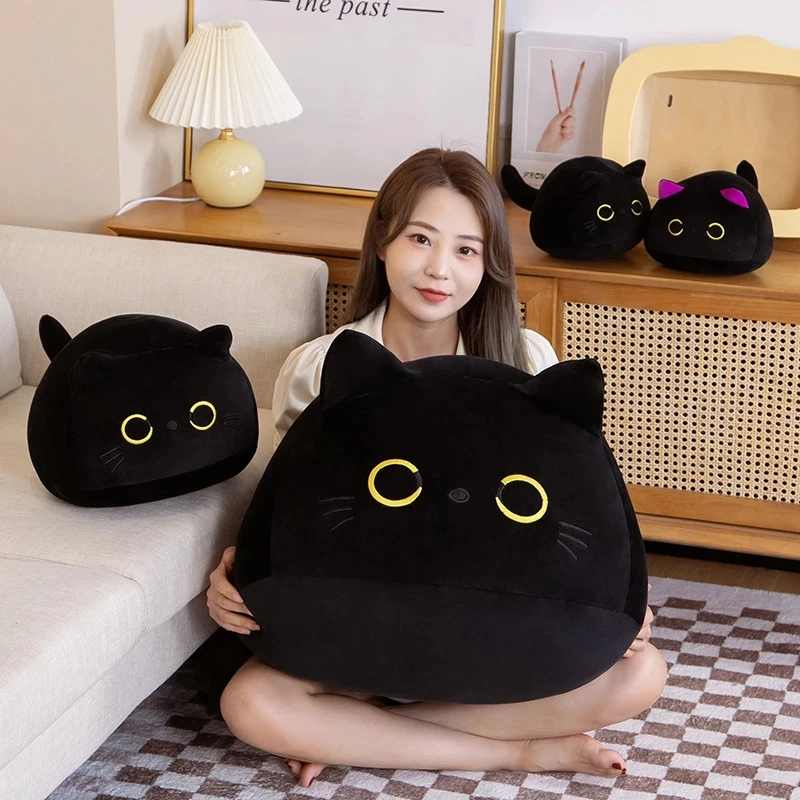 1pc Chubby Black Cat pendant Plush Toy Soft Lovely Anime Pillow Cartoon Animal Stuffed Doll Girls Valentine Day Gift Ornaments