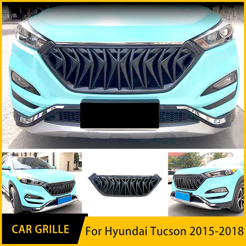 

Racing Grill For Hyundai Tucson Grille Carbon Fiber 2015 2016 2017 2018 Front Bumper Grille Glossy Black Mesh Decorative Strip