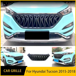 Racing Grill For Hyundai Tucson Grille Carbon Fiber 2015 2016 2017 2018 Front Bumper Grille Glossy Black Mesh Decorative Strip