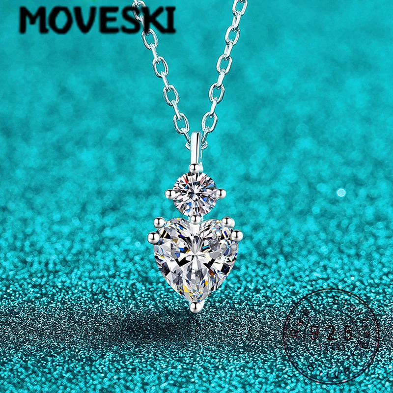 

MOVESKI 925 Sterling Silver Heart Cut 1.2CT Moissanite Necklace for Women Romantic Wedding Bridal Jewelry Gift for Her