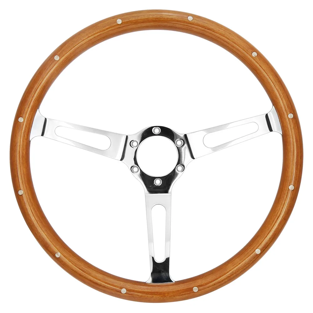 

New 15" Classic Wood Grain 380mm Polished Spoke Car Steering Wheel + Horn kit