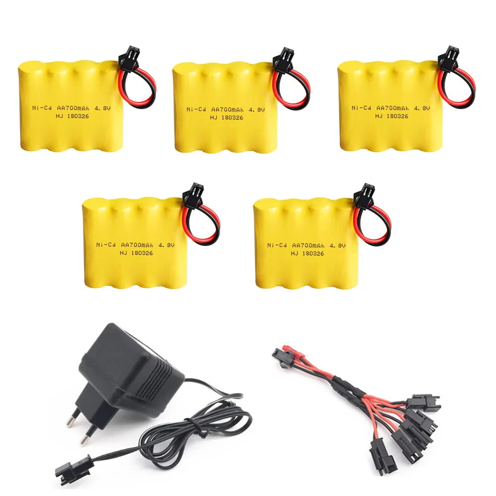 4.8V 700mAh Ni-CD Battery SM Plug and Charger Set For Rc toys Boats Cars Tanks Guns Robots 4* AA 4.8 V Rechargeable Battery Pack