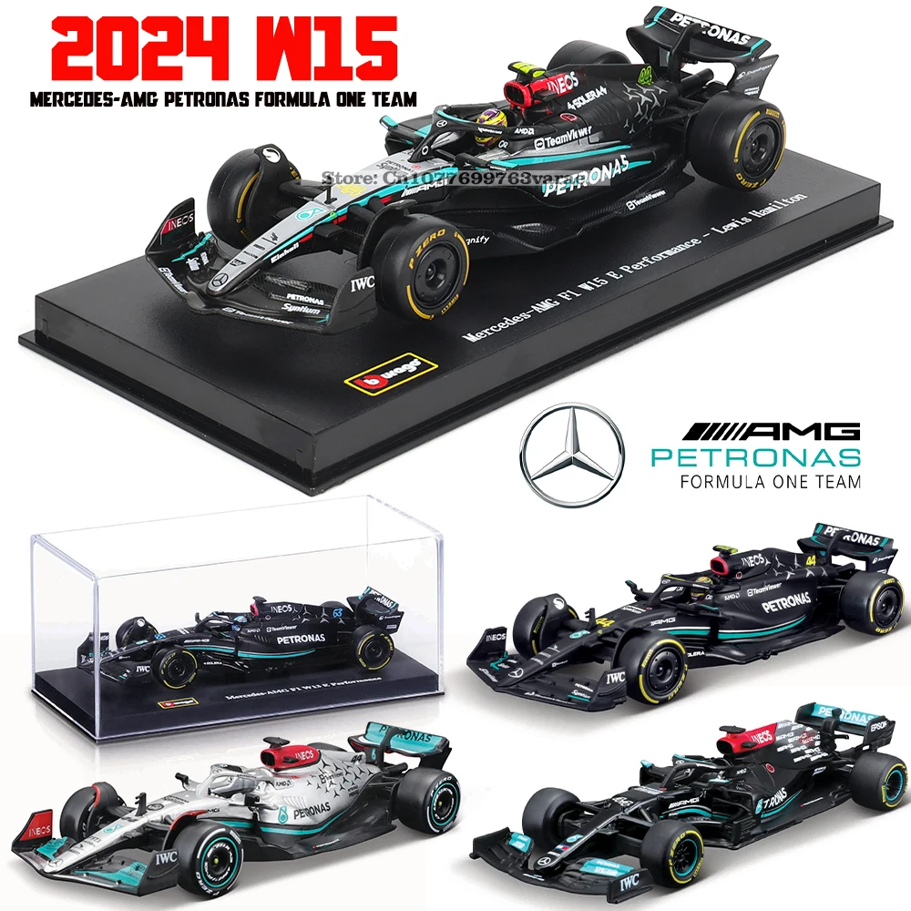 Bburago 1:43 Mercedes-AMG Petronas F1 Team W15 2024 #44 Hamilton #63 George Russell Alloy Car Die Cast Model Toy Collectible